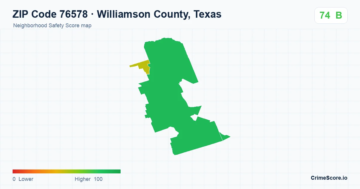 ZIP Code 76578 in Williamson County, Texas neighborhood Safety Score map