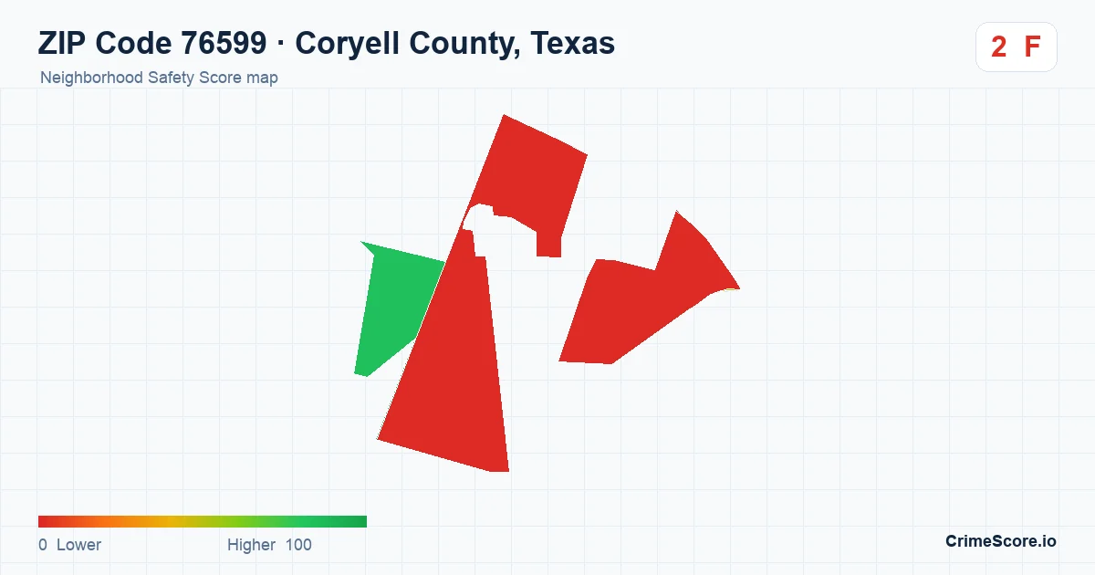 ZIP Code 76599 in Coryell County, Texas neighborhood Safety Score map