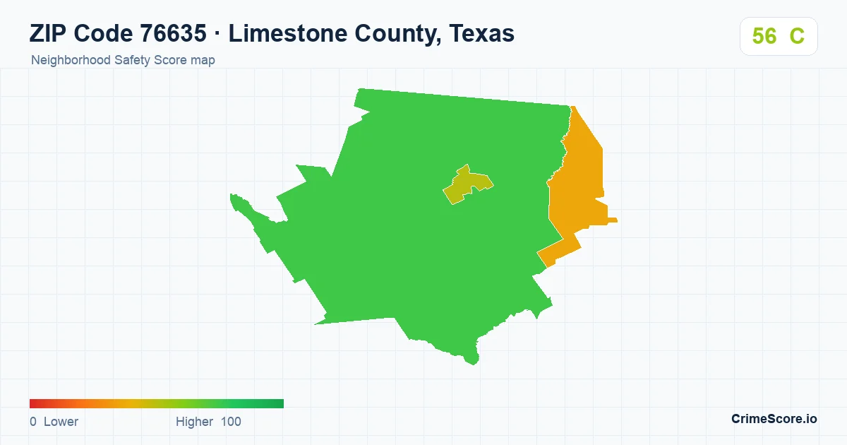 ZIP Code 76635 in Limestone County, Texas neighborhood Safety Score map