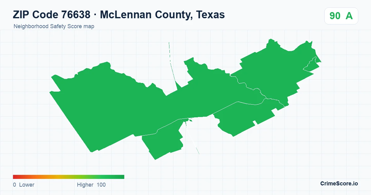 ZIP Code 76638 in McLennan County, Texas neighborhood Safety Score map