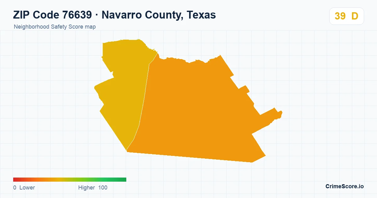 ZIP Code 76639 in Navarro County, Texas neighborhood Safety Score map