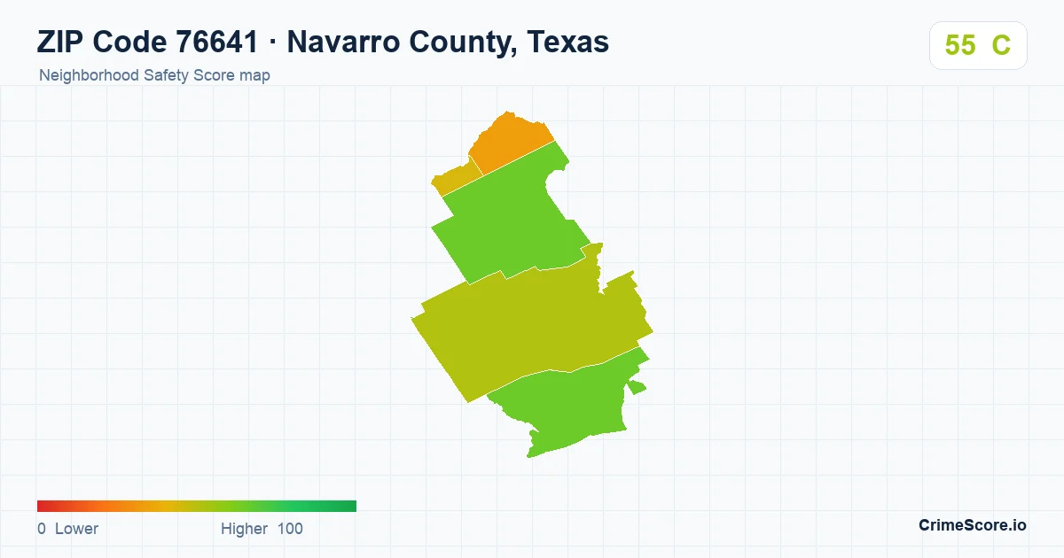ZIP Code 76641 in Navarro County, Texas neighborhood Safety Score map