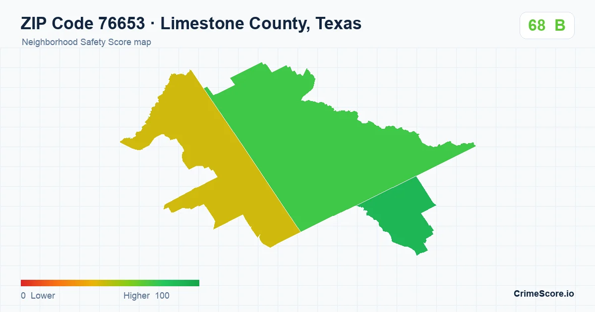 ZIP Code 76653 in Limestone County, Texas neighborhood Safety Score map