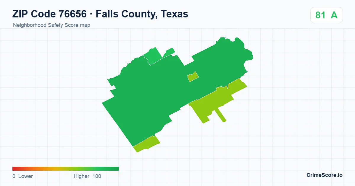 ZIP Code 76656 in Falls County, Texas neighborhood Safety Score map