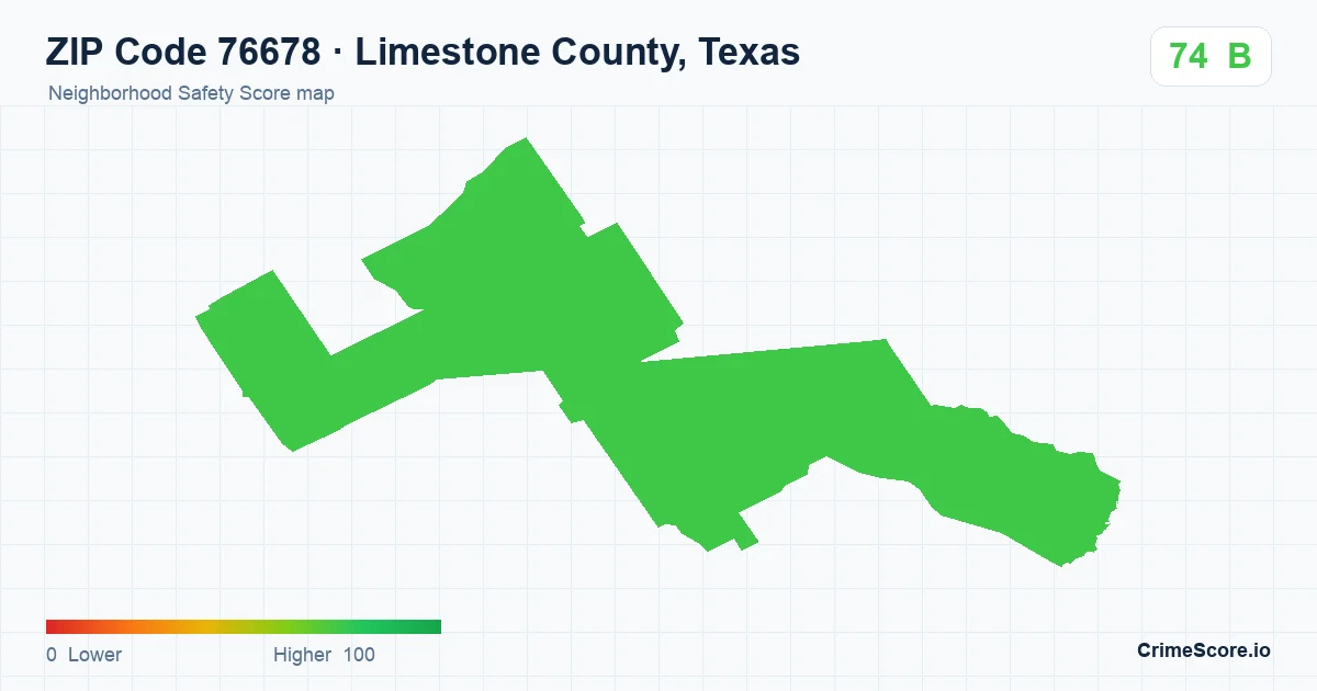 ZIP Code 76678 in Limestone County, Texas neighborhood Safety Score map