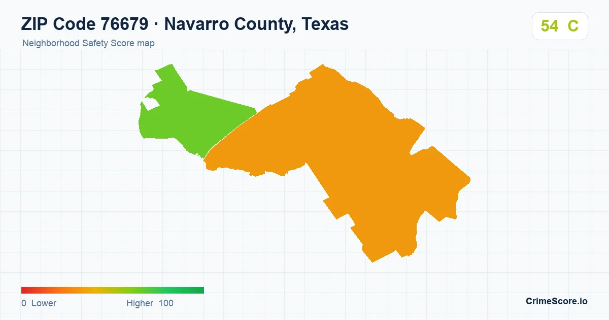 ZIP Code 76679 in Navarro County, Texas neighborhood Safety Score map