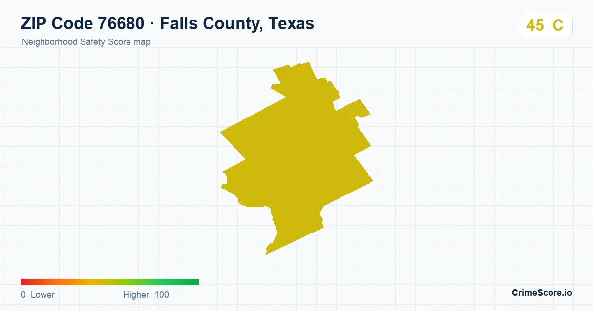 ZIP Code 76680 in Falls County, Texas neighborhood Safety Score map
