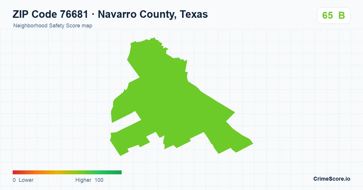 ZIP Code 76681 in Navarro County, Texas neighborhood Safety Score map