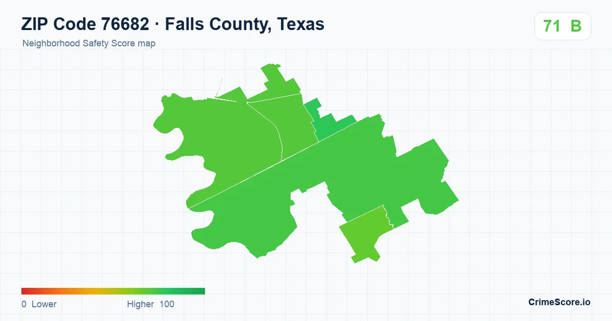 ZIP Code 76682 in Falls County, Texas neighborhood Safety Score map
