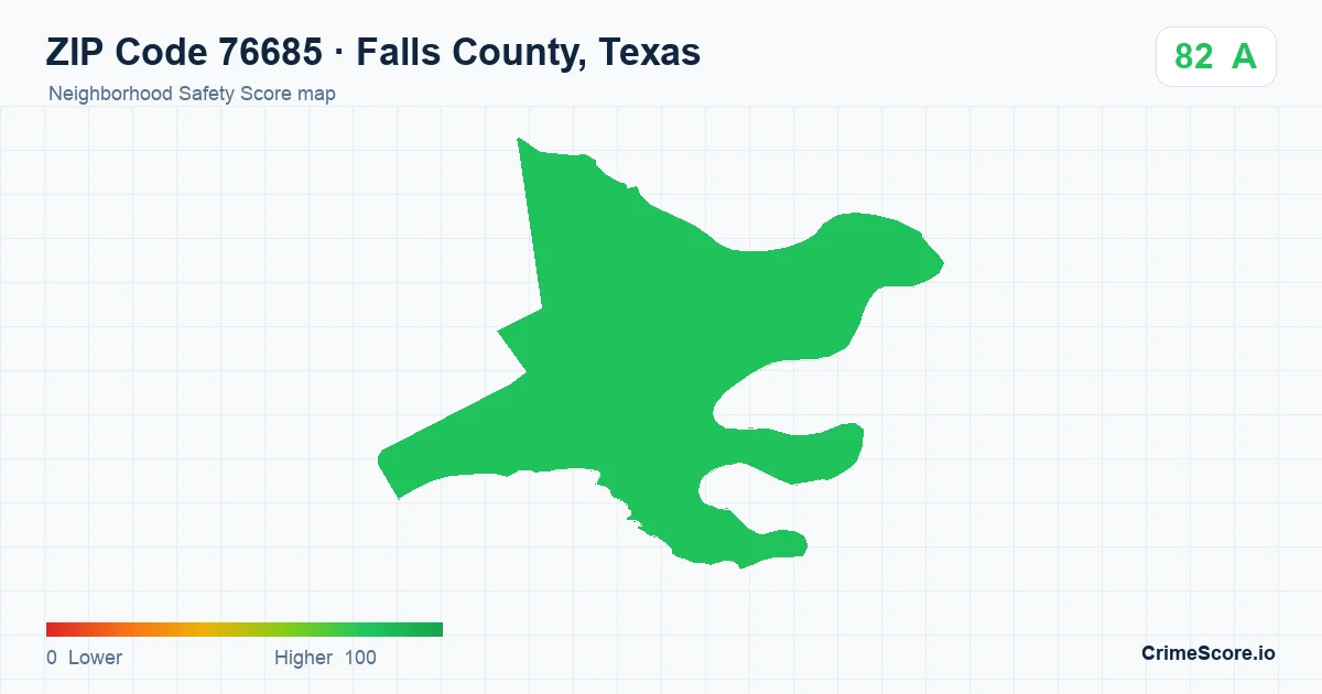 ZIP Code 76685 in Falls County, Texas neighborhood Safety Score map