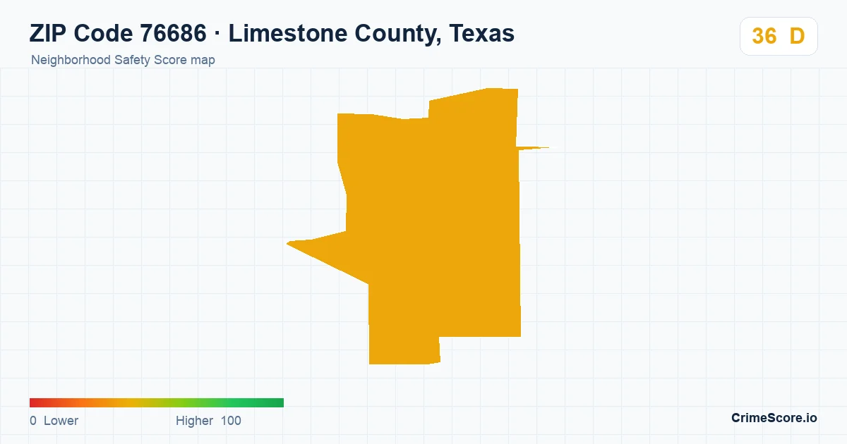 ZIP Code 76686 in Limestone County, Texas neighborhood Safety Score map