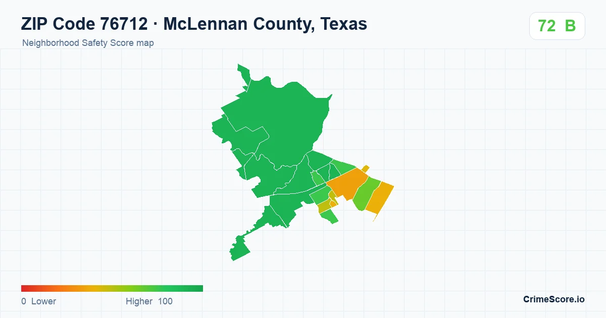 ZIP Code 76712 in McLennan County, Texas neighborhood Safety Score map