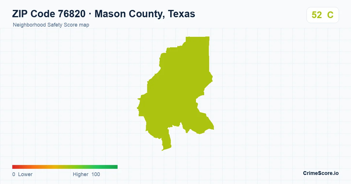 ZIP Code 76820 in Mason County, Texas neighborhood Safety Score map
