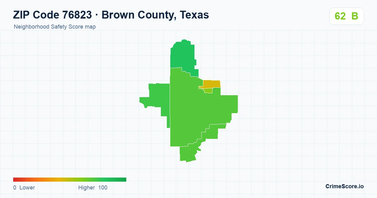 ZIP Code 76823 in Brown County, Texas neighborhood Safety Score map