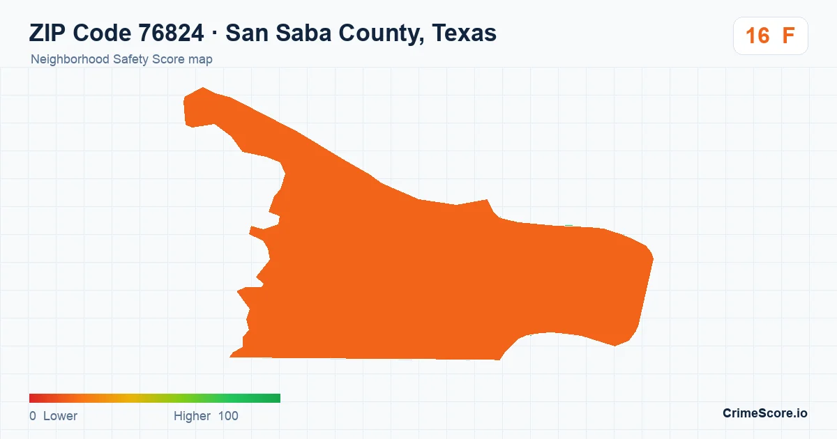 ZIP Code 76824 in San Saba County, Texas neighborhood Safety Score map