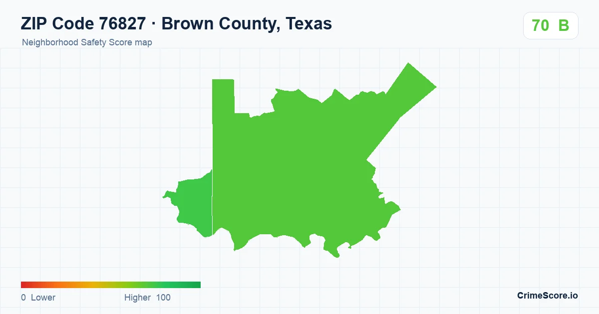 ZIP Code 76827 in Brown County, Texas neighborhood Safety Score map