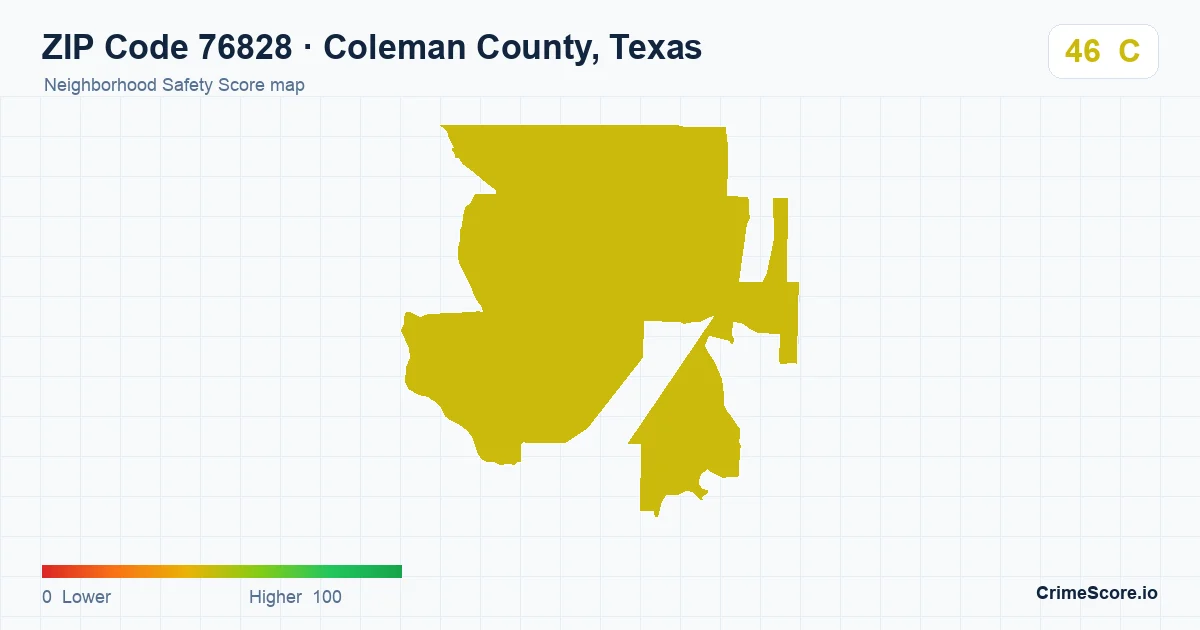 ZIP Code 76828 in Coleman County, Texas neighborhood Safety Score map