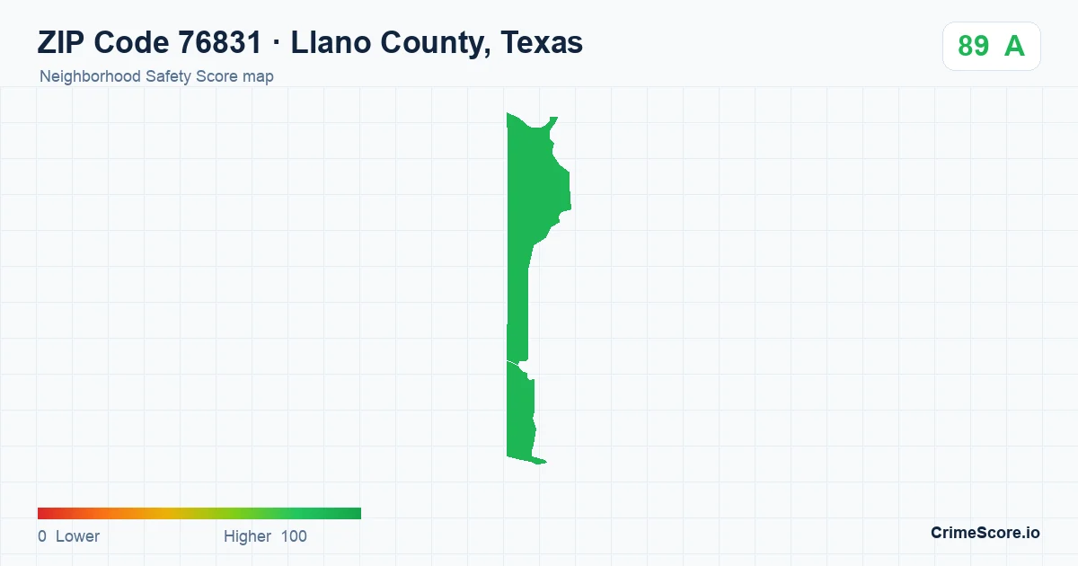 ZIP Code 76831 in Llano County, Texas neighborhood Safety Score map
