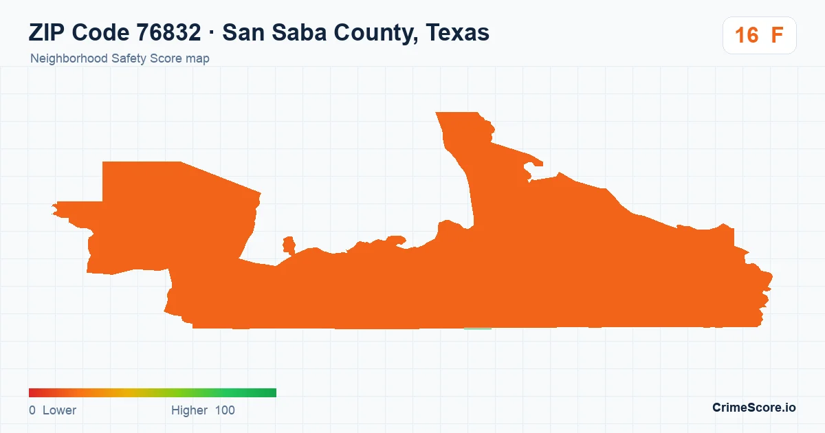 ZIP Code 76832 in San Saba County, Texas neighborhood Safety Score map