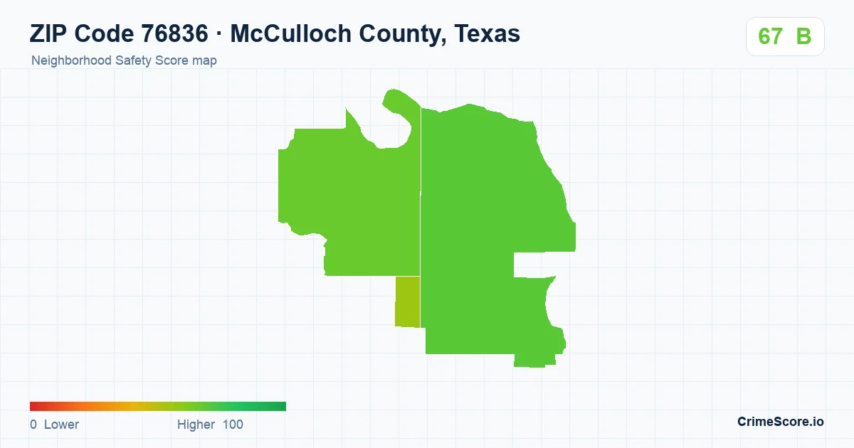 ZIP Code 76836 in McCulloch County, Texas neighborhood Safety Score map