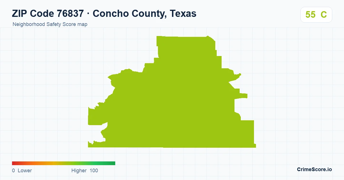 ZIP Code 76837 in Concho County, Texas neighborhood Safety Score map