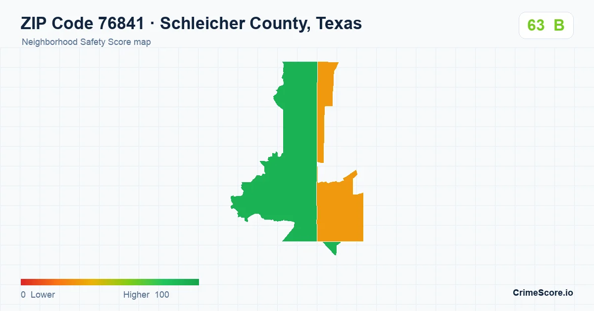 ZIP Code 76841 in Schleicher County, Texas neighborhood Safety Score map