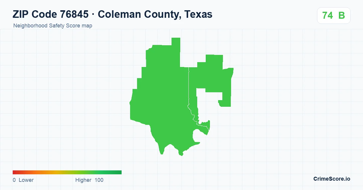 ZIP Code 76845 in Coleman County, Texas neighborhood Safety Score map