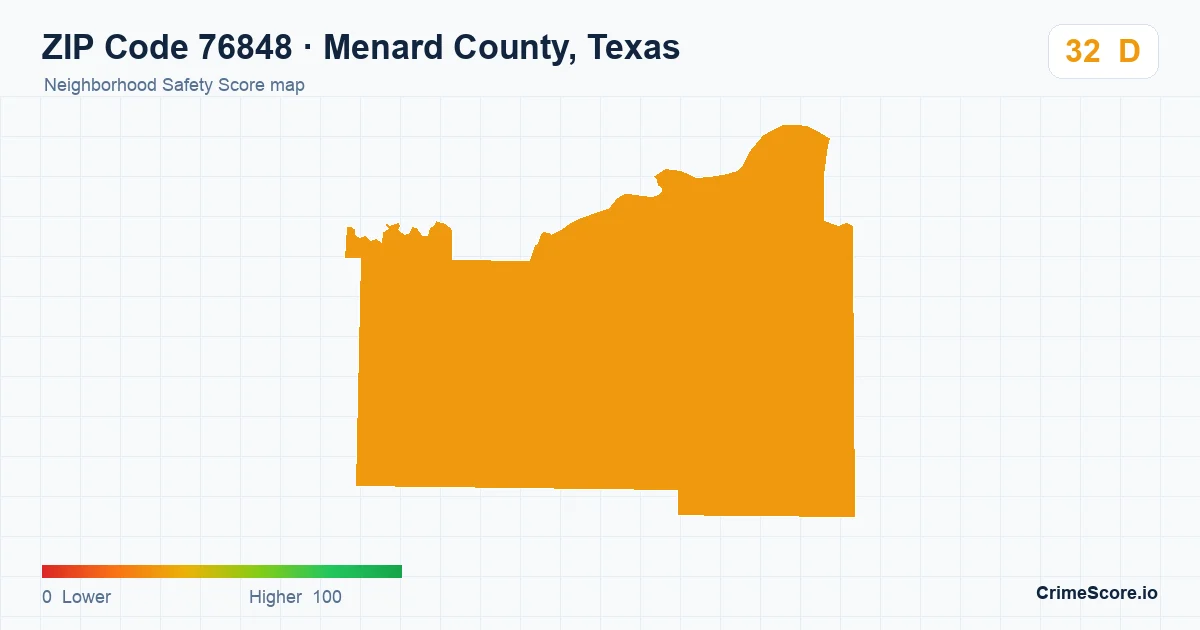 ZIP Code 76848 in Menard County, Texas neighborhood Safety Score map