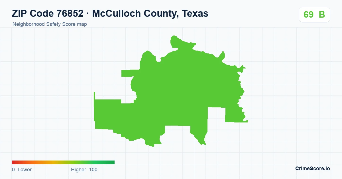 ZIP Code 76852 in McCulloch County, Texas neighborhood Safety Score map