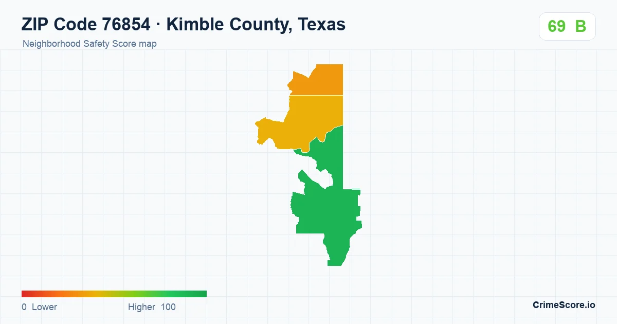 ZIP Code 76854 in Kimble County, Texas neighborhood Safety Score map