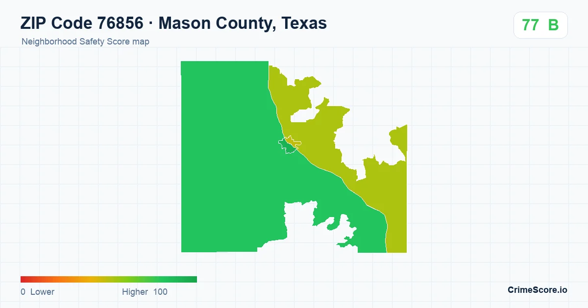 ZIP Code 76856 in Mason County, Texas neighborhood Safety Score map