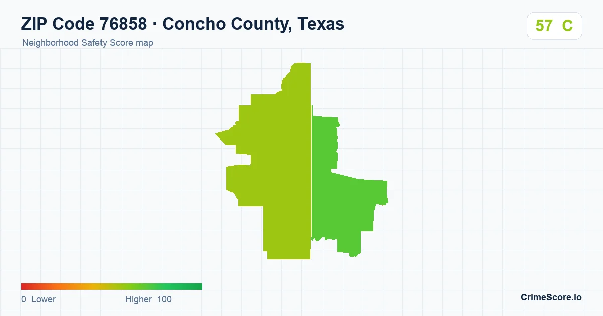 ZIP Code 76858 in Concho County, Texas neighborhood Safety Score map