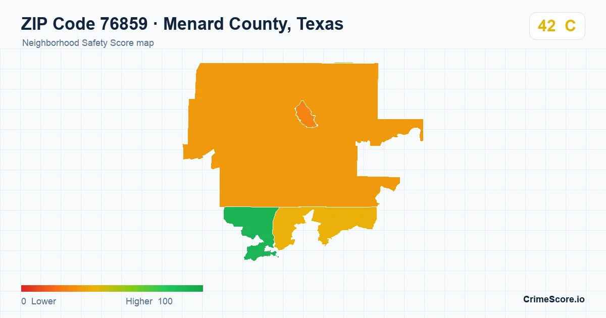 ZIP Code 76859 in Menard County, Texas neighborhood Safety Score map