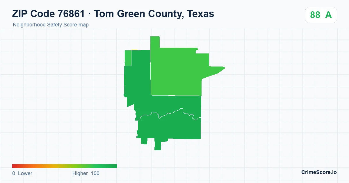 ZIP Code 76861 in Tom Green County, Texas neighborhood Safety Score map