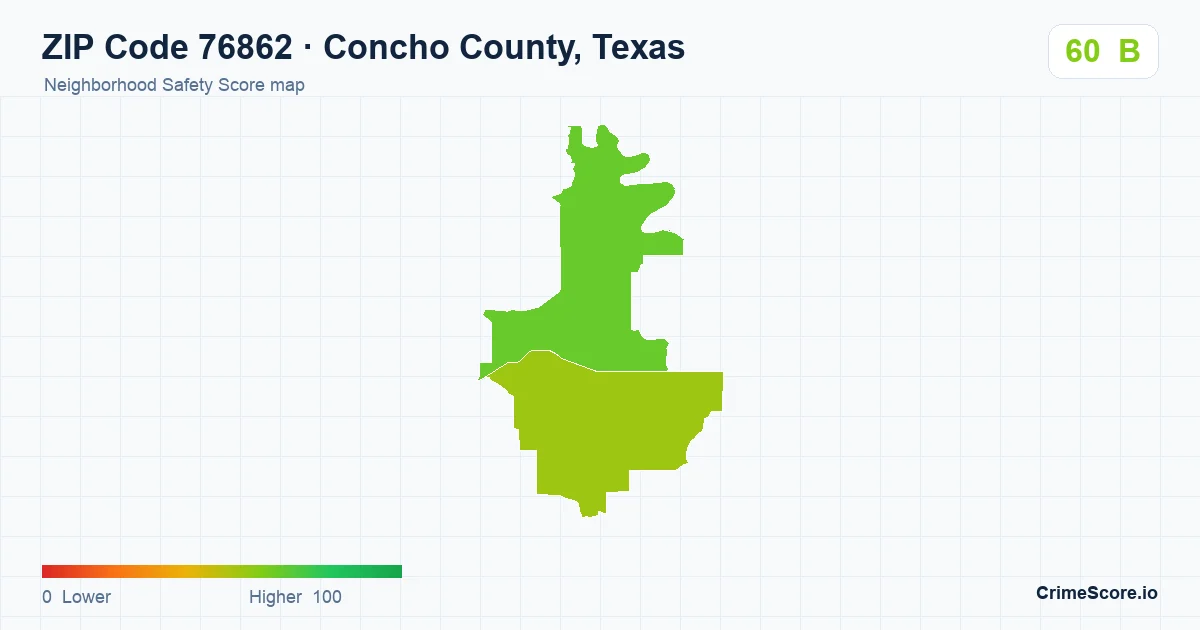 ZIP Code 76862 in Concho County, Texas neighborhood Safety Score map