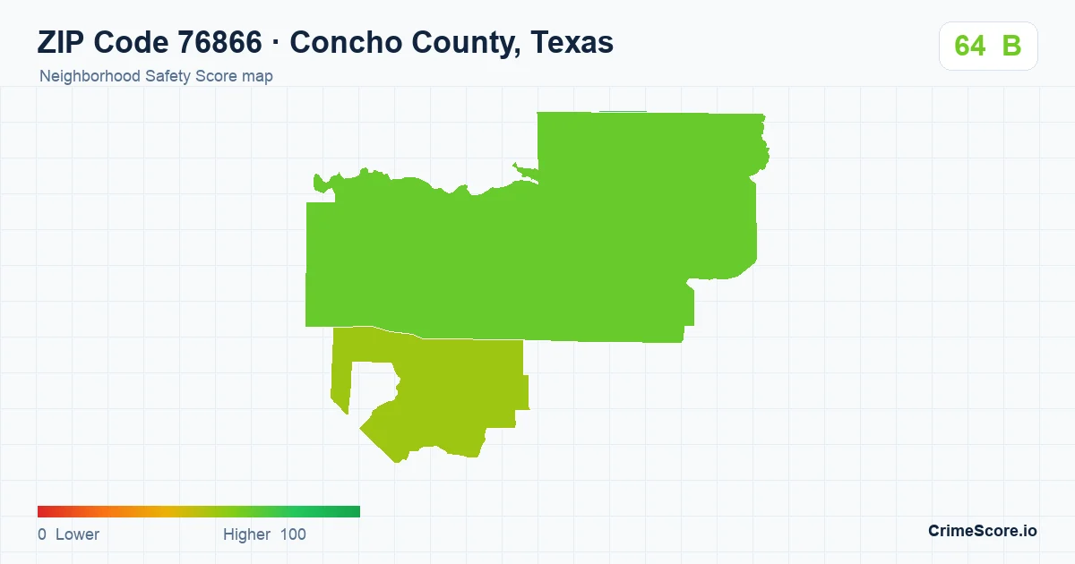 ZIP Code 76866 in Concho County, Texas neighborhood Safety Score map