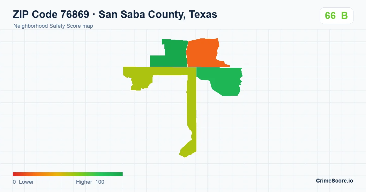 ZIP Code 76869 in San Saba County, Texas neighborhood Safety Score map