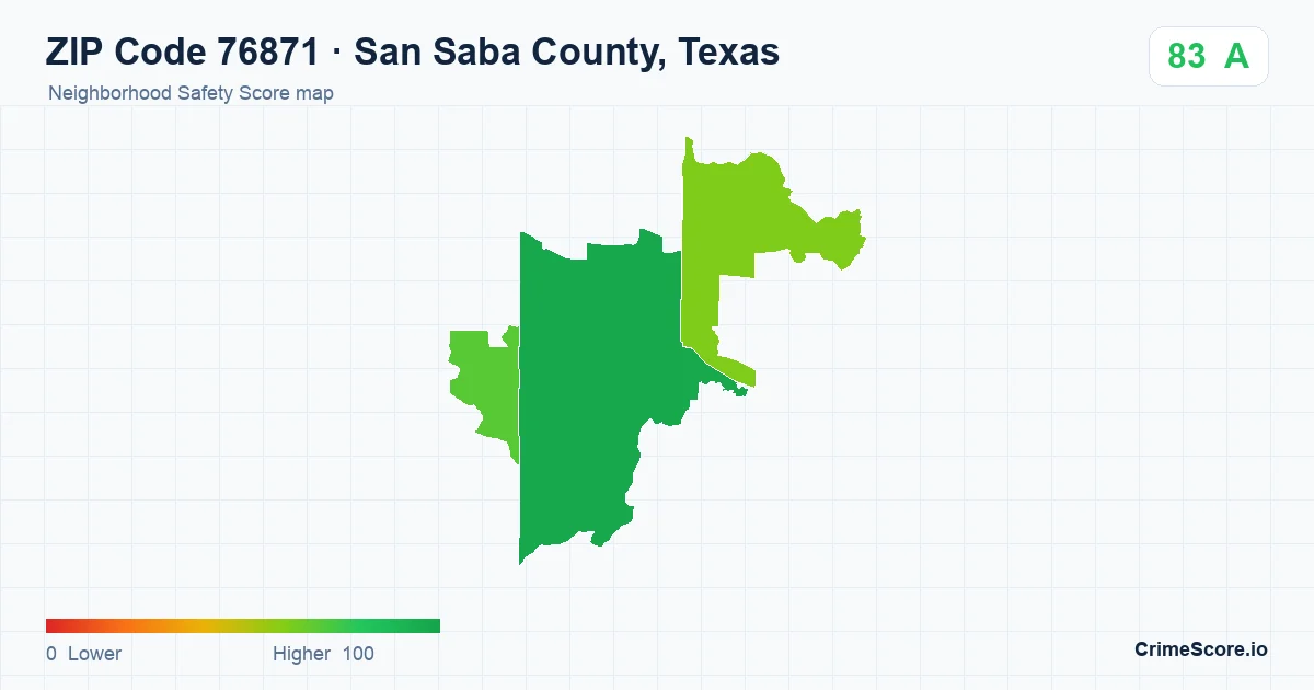 ZIP Code 76871 in San Saba County, Texas neighborhood Safety Score map