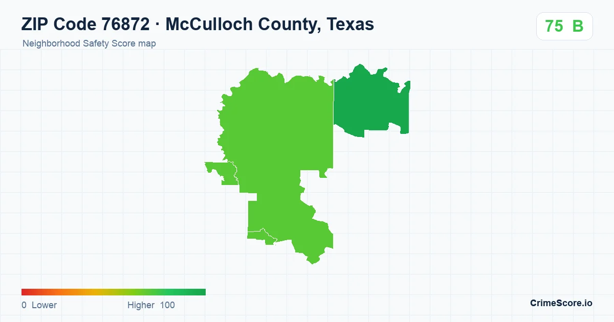 ZIP Code 76872 in McCulloch County, Texas neighborhood Safety Score map