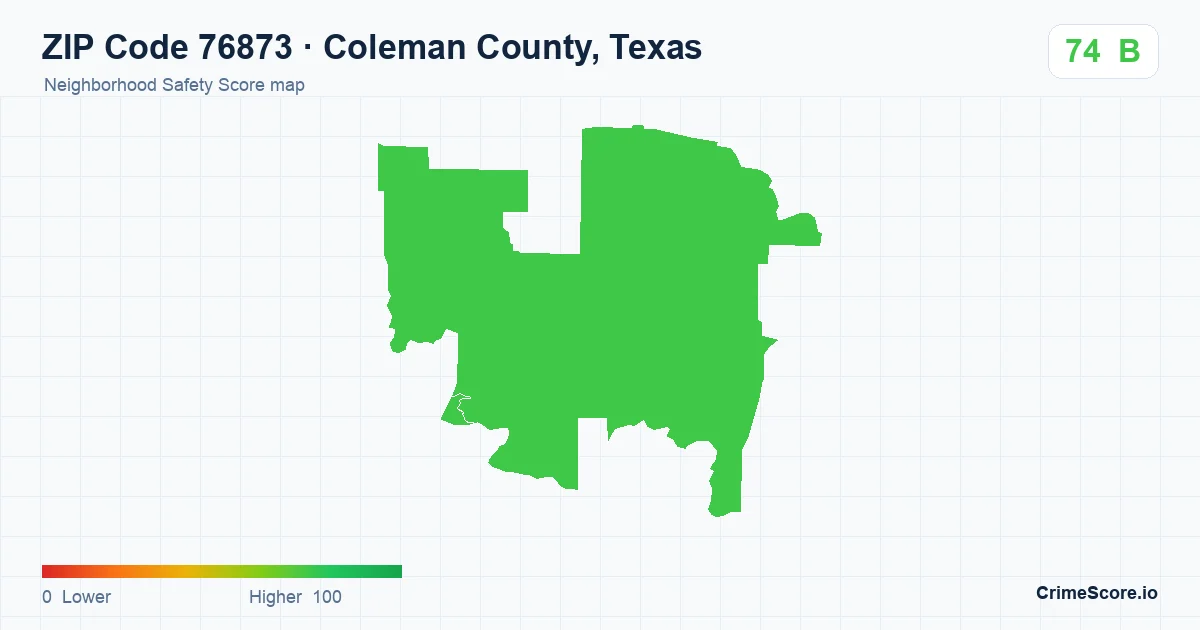 ZIP Code 76873 in Coleman County, Texas neighborhood Safety Score map