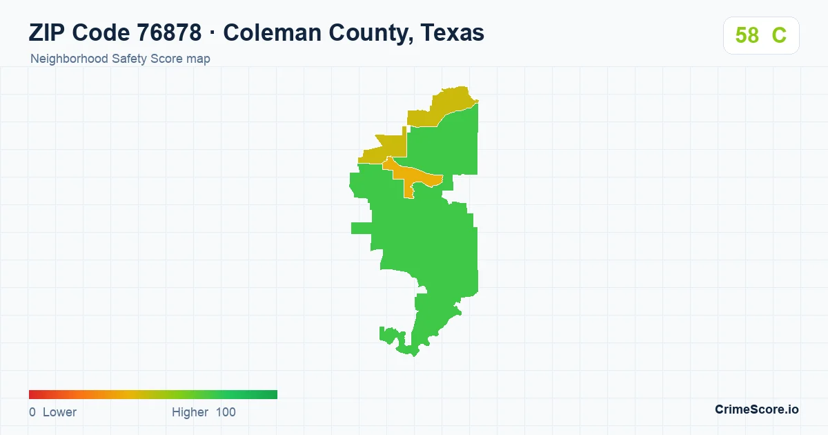 ZIP Code 76878 in Coleman County, Texas neighborhood Safety Score map