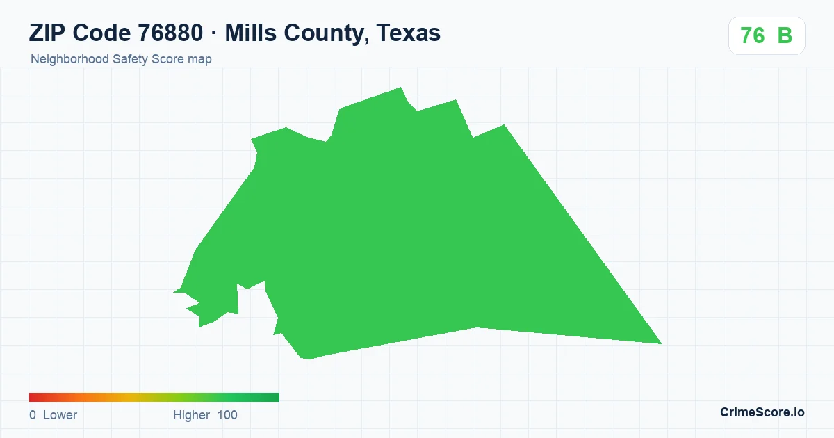 ZIP Code 76880 in Mills County, Texas neighborhood Safety Score map