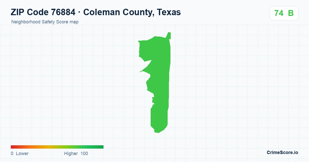 ZIP Code 76884 in Coleman County, Texas neighborhood Safety Score map