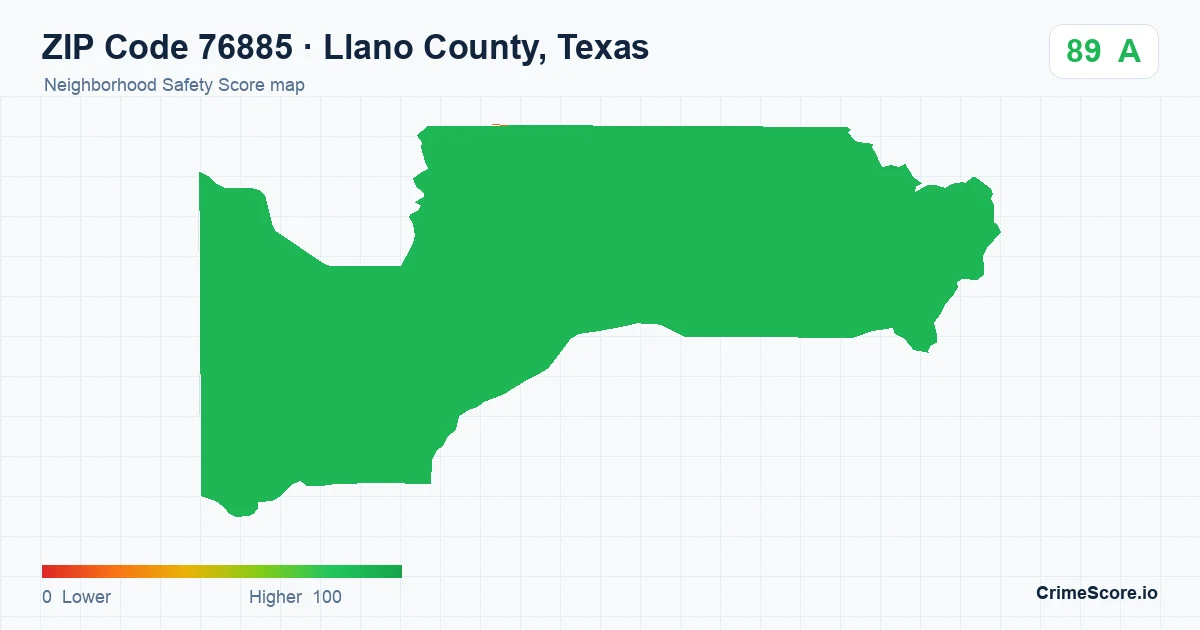 ZIP Code 76885 in Llano County, Texas neighborhood Safety Score map