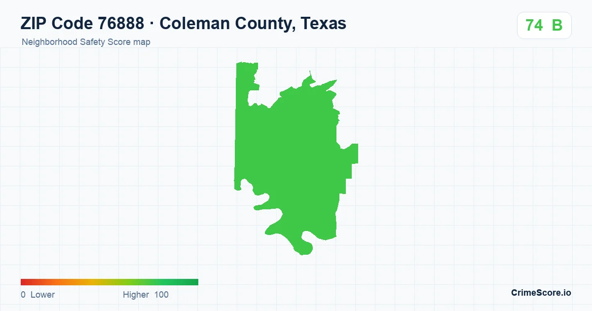 ZIP Code 76888 in Coleman County, Texas neighborhood Safety Score map