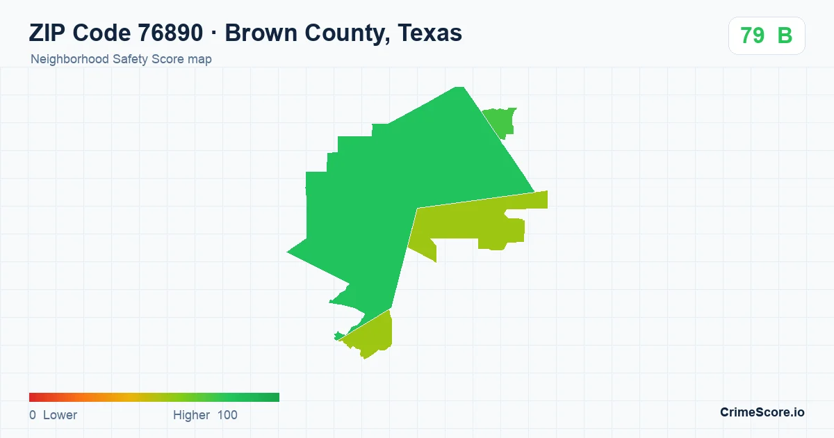 ZIP Code 76890 in Brown County, Texas neighborhood Safety Score map