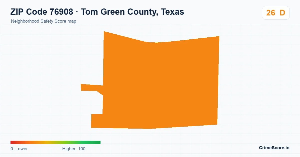 ZIP Code 76908 in Tom Green County, Texas neighborhood Safety Score map