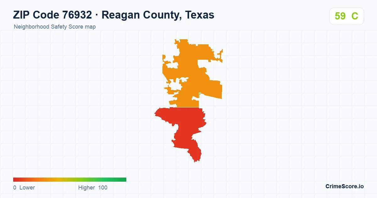 ZIP Code 76932 in Reagan County, Texas neighborhood Safety Score map
