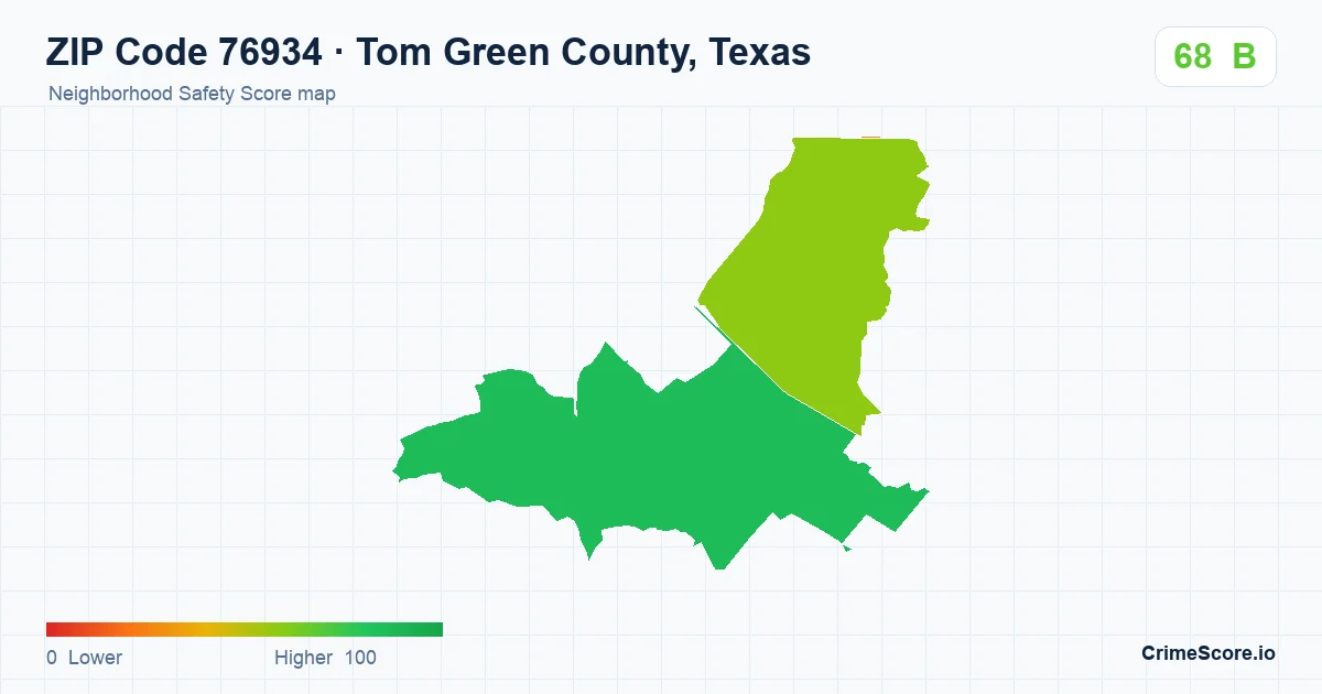 ZIP Code 76934 in Tom Green County, Texas neighborhood Safety Score map