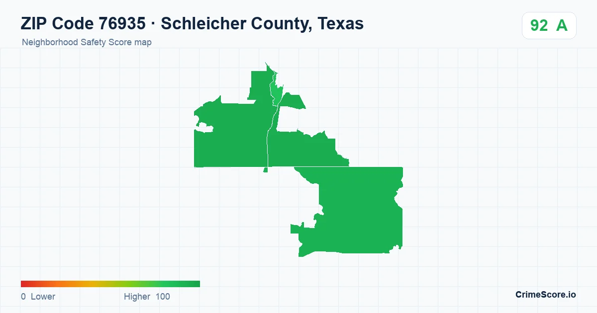 ZIP Code 76935 in Schleicher County, Texas neighborhood Safety Score map